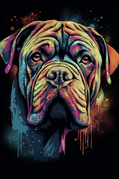 A painting of a dog with the word mastiff on it