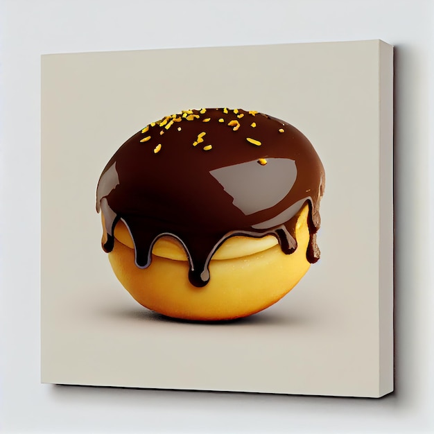 Painting of a donut with chocolate icing on white background