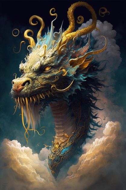 Painting of a dragon in the clouds generative ai