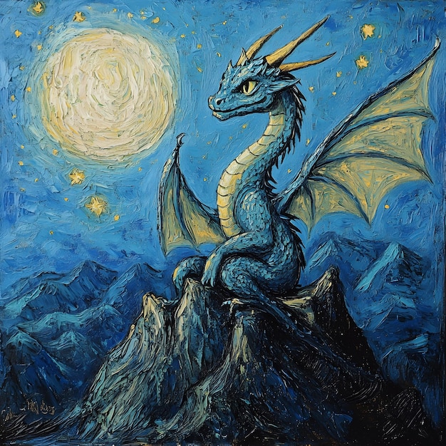 Photo a painting of a dragon with the moon in the background