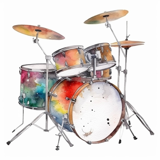 A painting of a drum kit with a watercolor effect generative ai