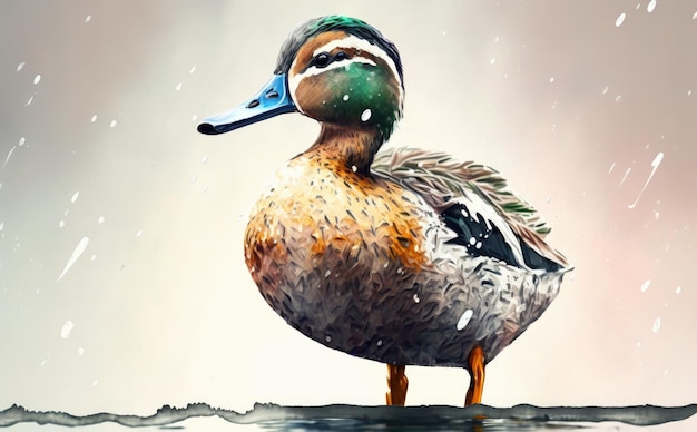 A painting of duck with green and white feathers illustrations for kids cartoon style ai generated