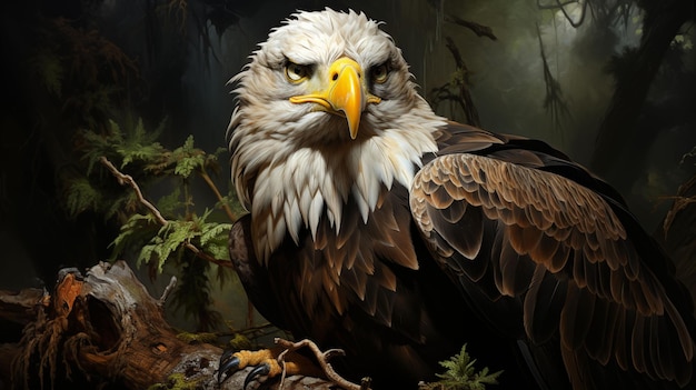 A Painting of an Eagle Sitting on a Tree Branch Generative AI