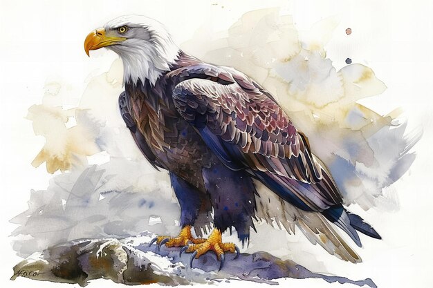 a painting of an eagle with a fish in the background