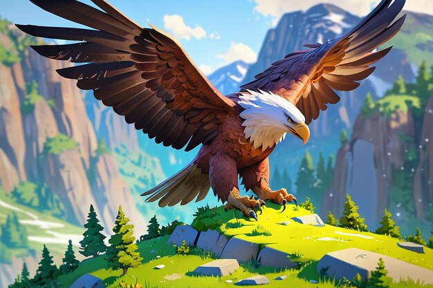 Photo a painting of an eagle with mountains in the background