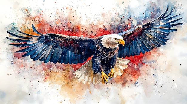 Photo a painting of an eagle with a red background and a white and blue background