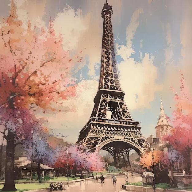 A painting of the eiffel tower in paris