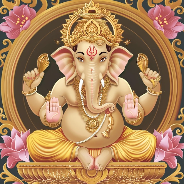 a painting of an elephant with a gold ring around its neck