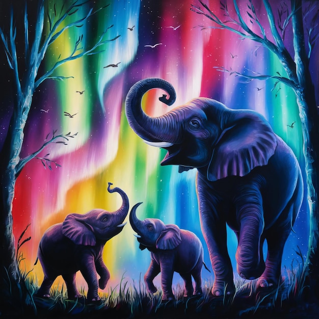 a painting of elephants and the word elephants