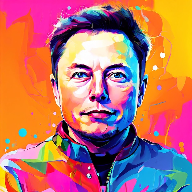 a painting of a Elon Musk with a red head that says power