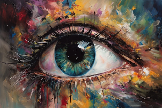 A painting of an eye with colorful paint on it generative AI