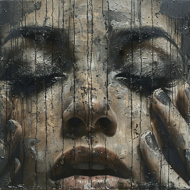 a painting of a face with the words  s  on it