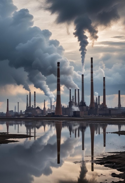 a painting of a factory with smoke coming out of it