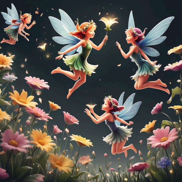 Photo a painting of a fairy with wings and flowers