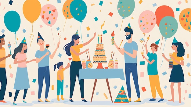 Photo a painting of a family celebrating a birthday