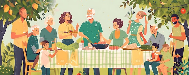 Photo a painting of a family cooking together