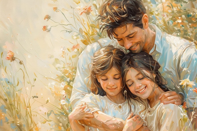 a painting of a family with flowers and the words  family