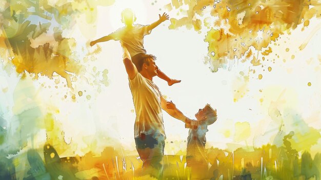 Photo a painting of a father and his children with the words  father  on the bottom