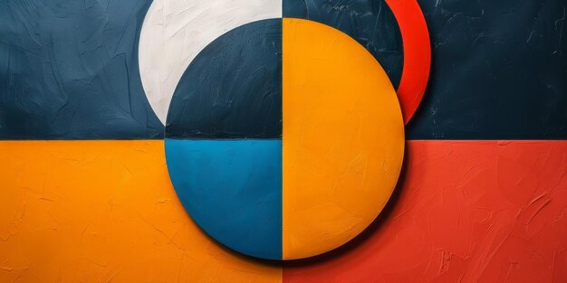 Photo a painting featuring a circular object with vibrant red blue yellow and orange colors