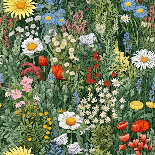 a painting of a field of flowers with many different colors generative ai