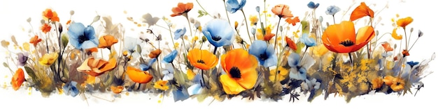 A painting of a field of orange and blue flowers generative ai image