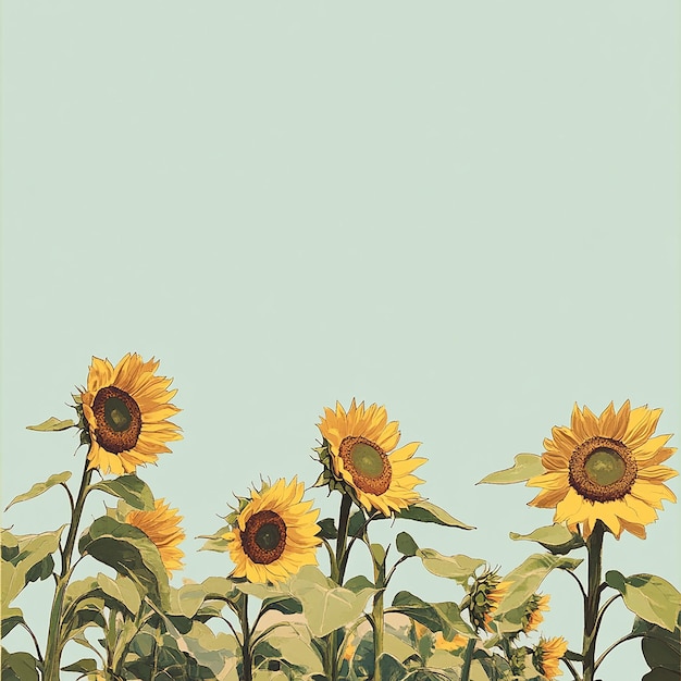 Photo a painting of a field of sunflowers with a green background