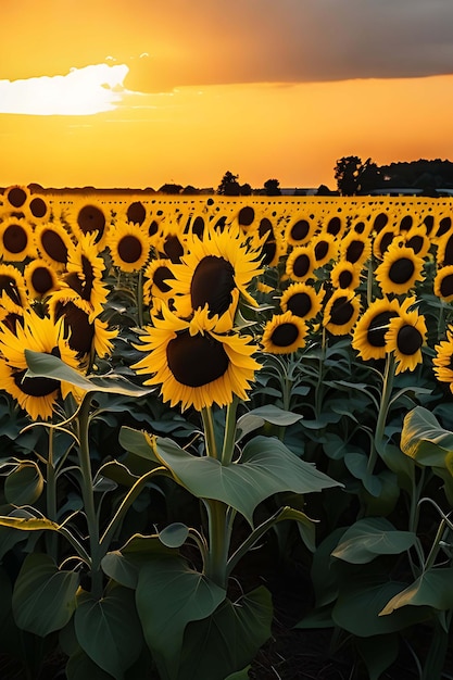 a painting of a field of sunflowers with a sky background Generative AI