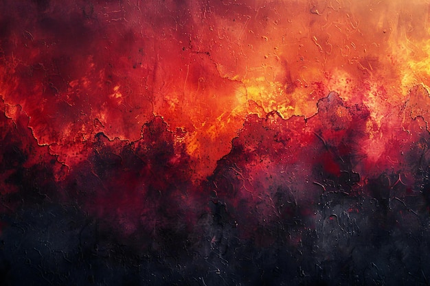 a painting of fire and fire in the background