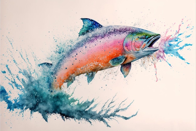 Painting of a fish jumping out stream water generative ai