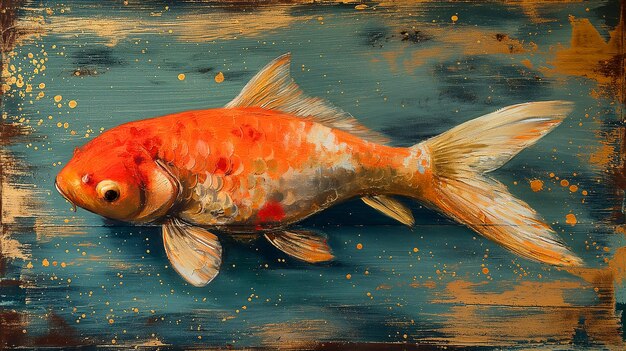 Photo a painting of a fish that has the word koi on it