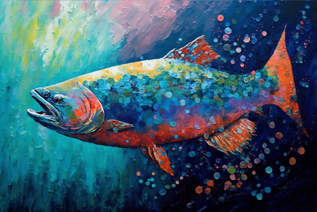 Painting of a fish in the water with bubbles generative ai