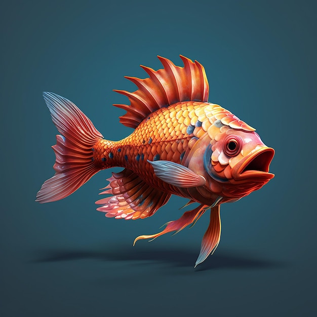 A painting of a fish with a blue background.