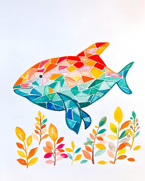 a painting of fish with colorful art