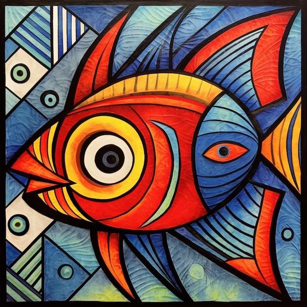 painting of a fish with a colorful design on it generative ai