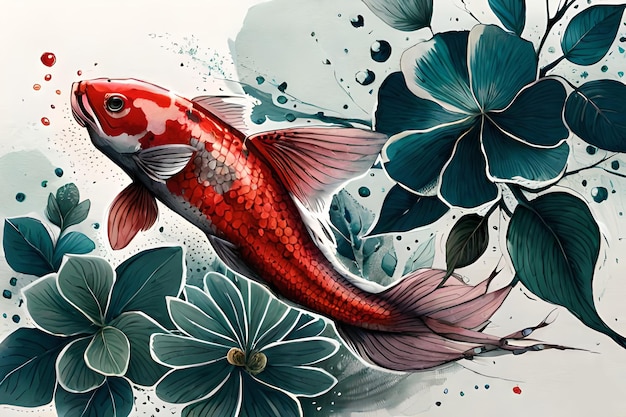 A painting of a fish with a flower