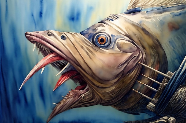 A Painting Of A Fish With Its Mouth Open