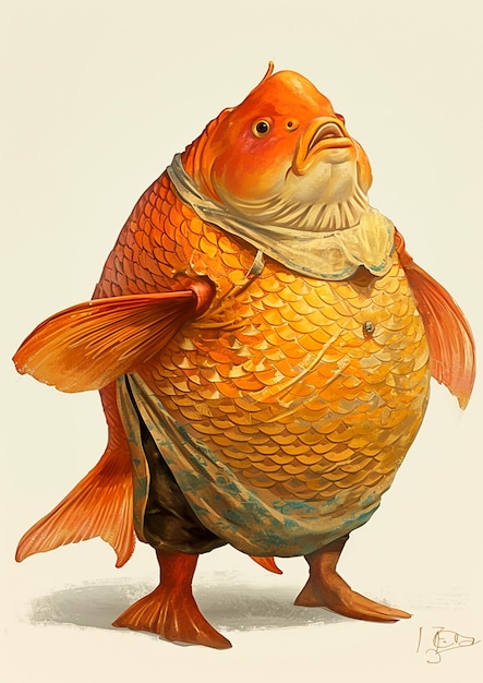 Painting of a fish with a scarf on its head