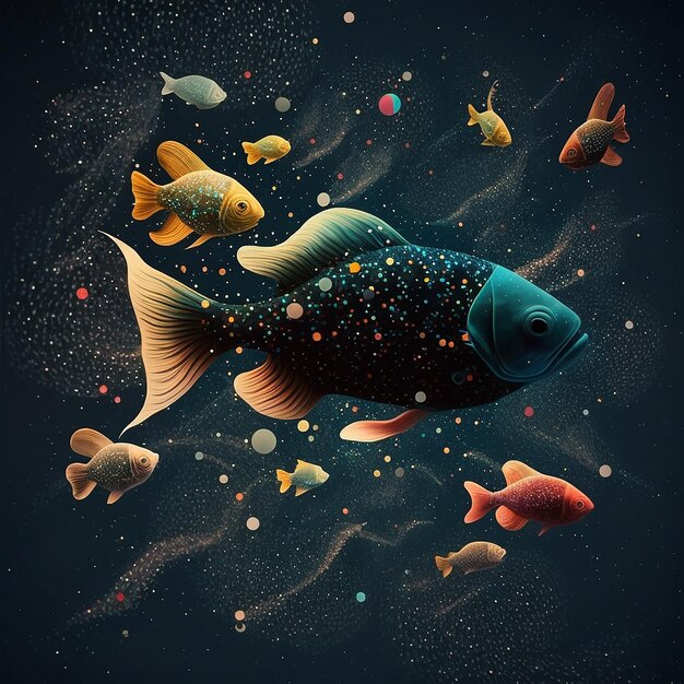 A painting of a fish with the word " sea " on the bottom.