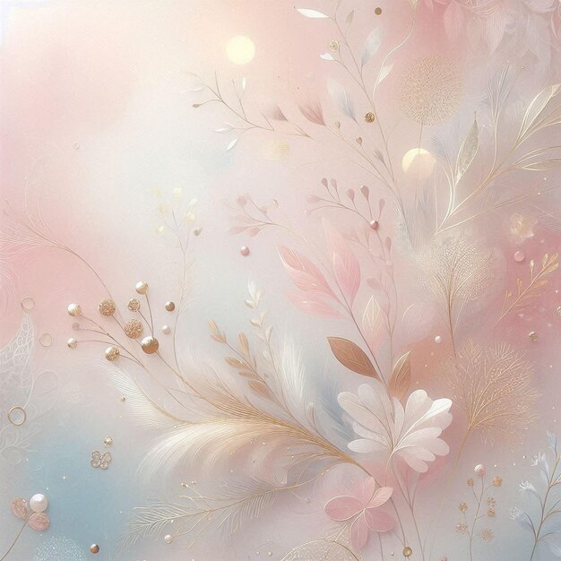 Photo a painting of a floral background with gold and pink flowers