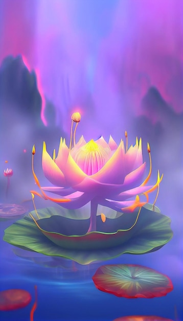 Painting of a flower in the middle of a body of water generative ai