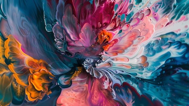 a painting of a flower with the colors of the rainbow