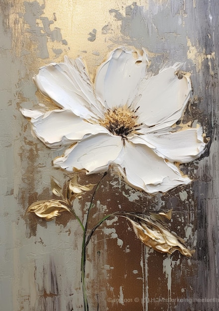 A painting of a flower with gold foil