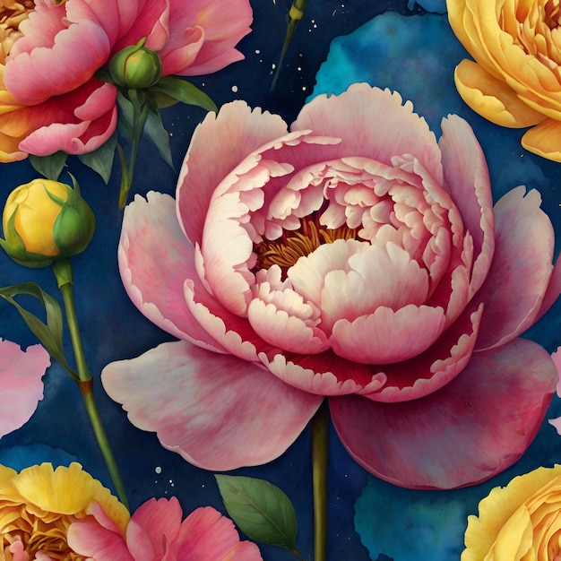 Photo a painting of a flower with the name peony on it