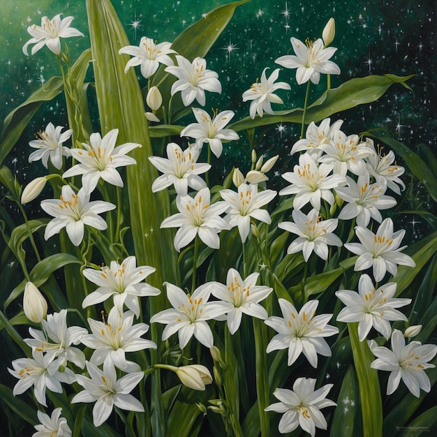 a painting of a flower with the snow falling on it