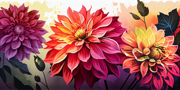 A painting of a flower with the word dahlia on it