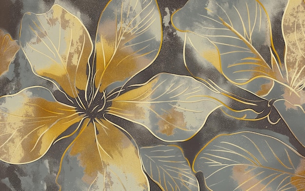 a painting of a flower with yellow leaves and brown leaves