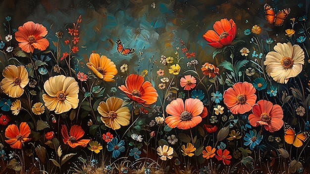 a painting of flowers and butterflies by person