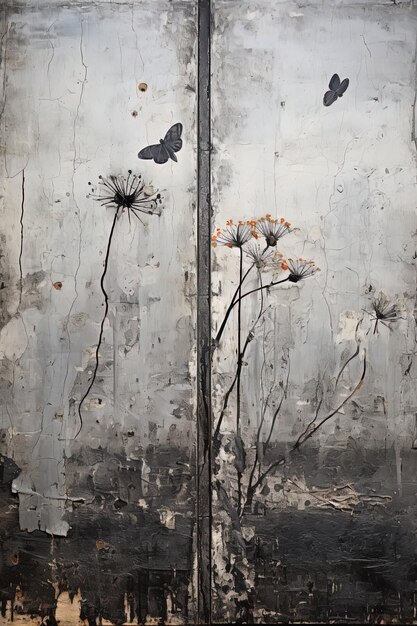 a painting of flowers and butterflies on a wall