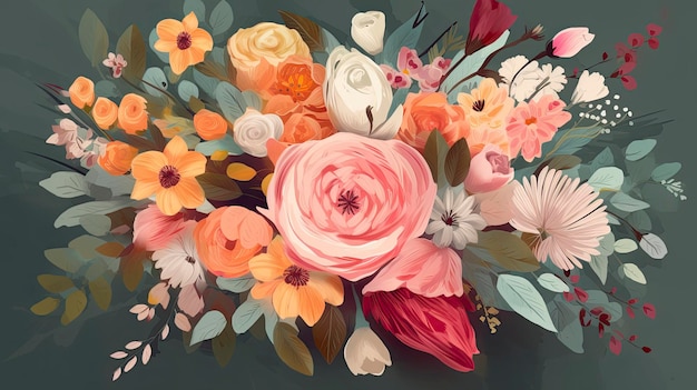 A painting of flowers on a dark background