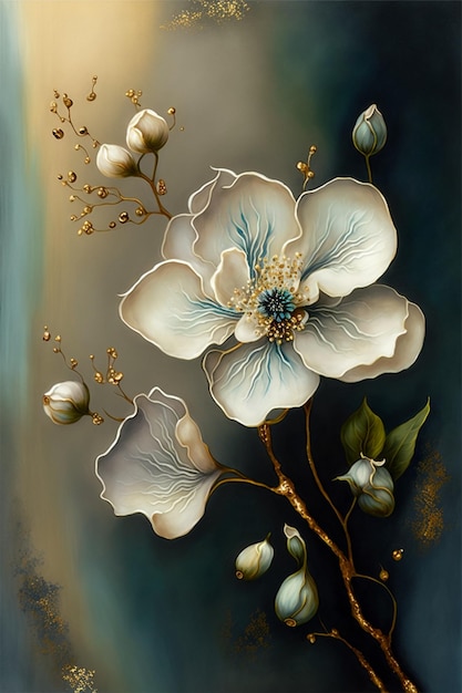 A painting of flowers on a dark background